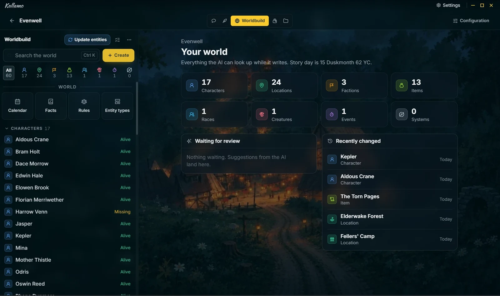 Worldbuild overview of Evenwell